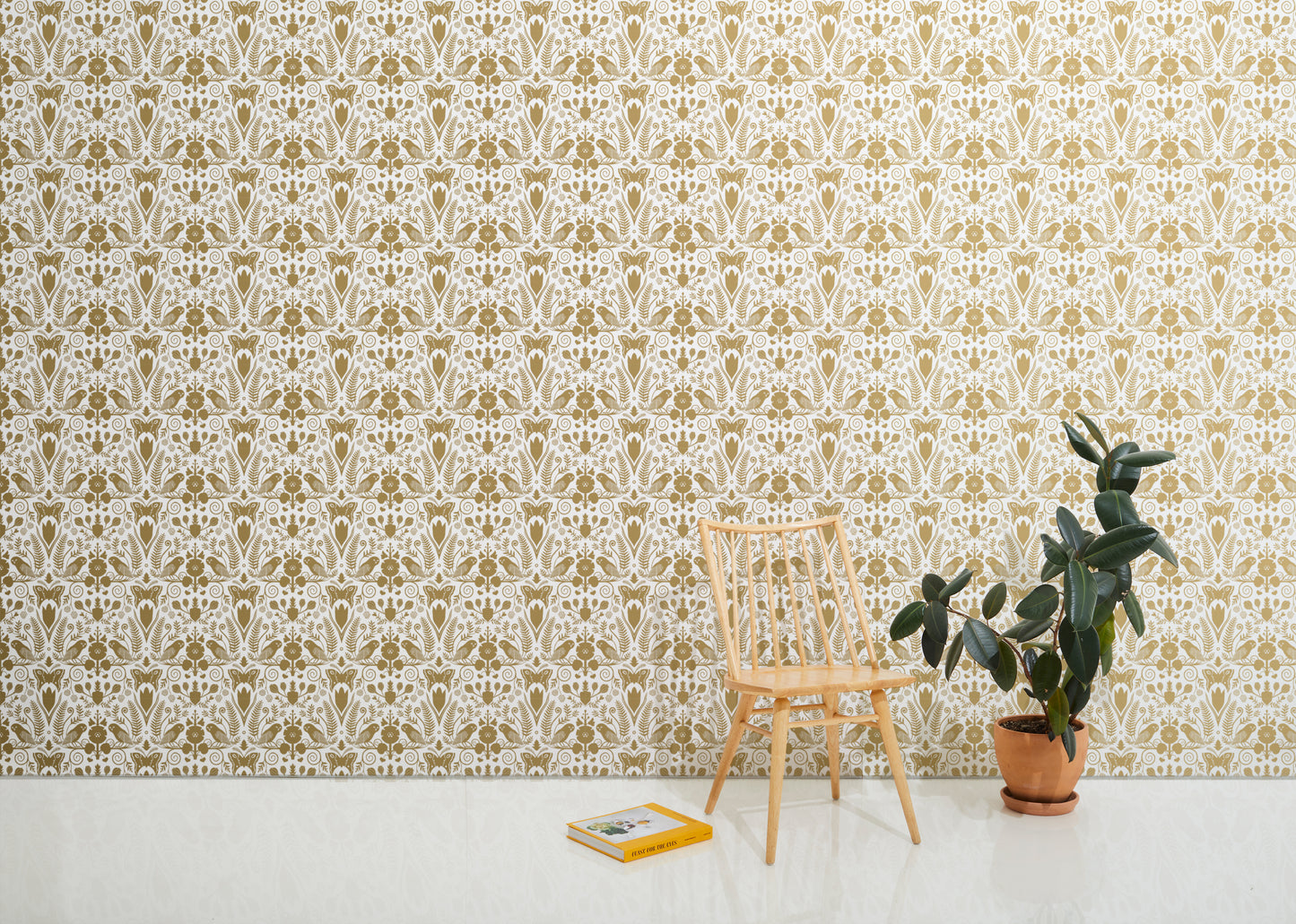 Barn Owls + Hollyhocks - Gold on Cream