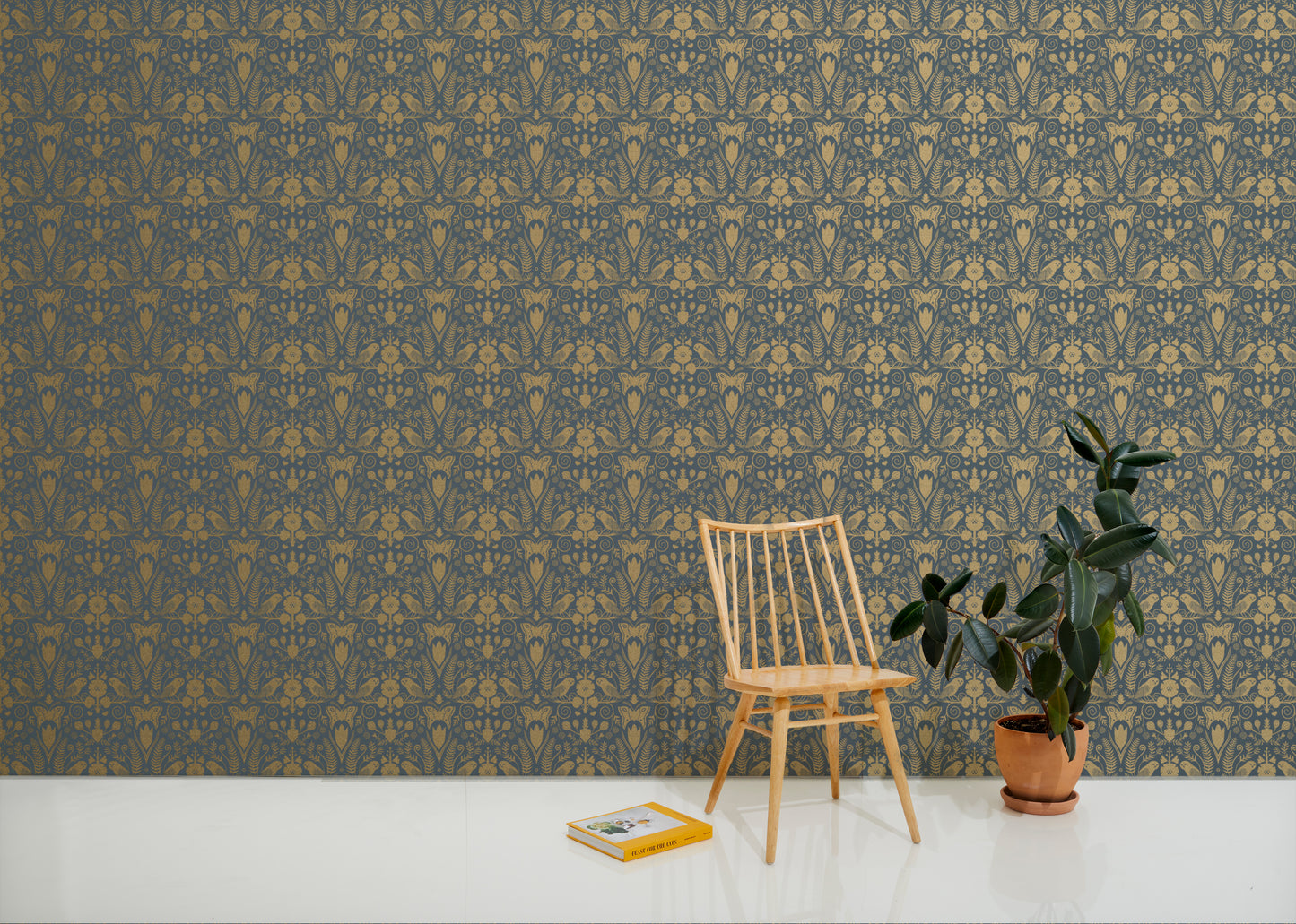 Barn Owls + Hollyhocks - Gold on Charcoal