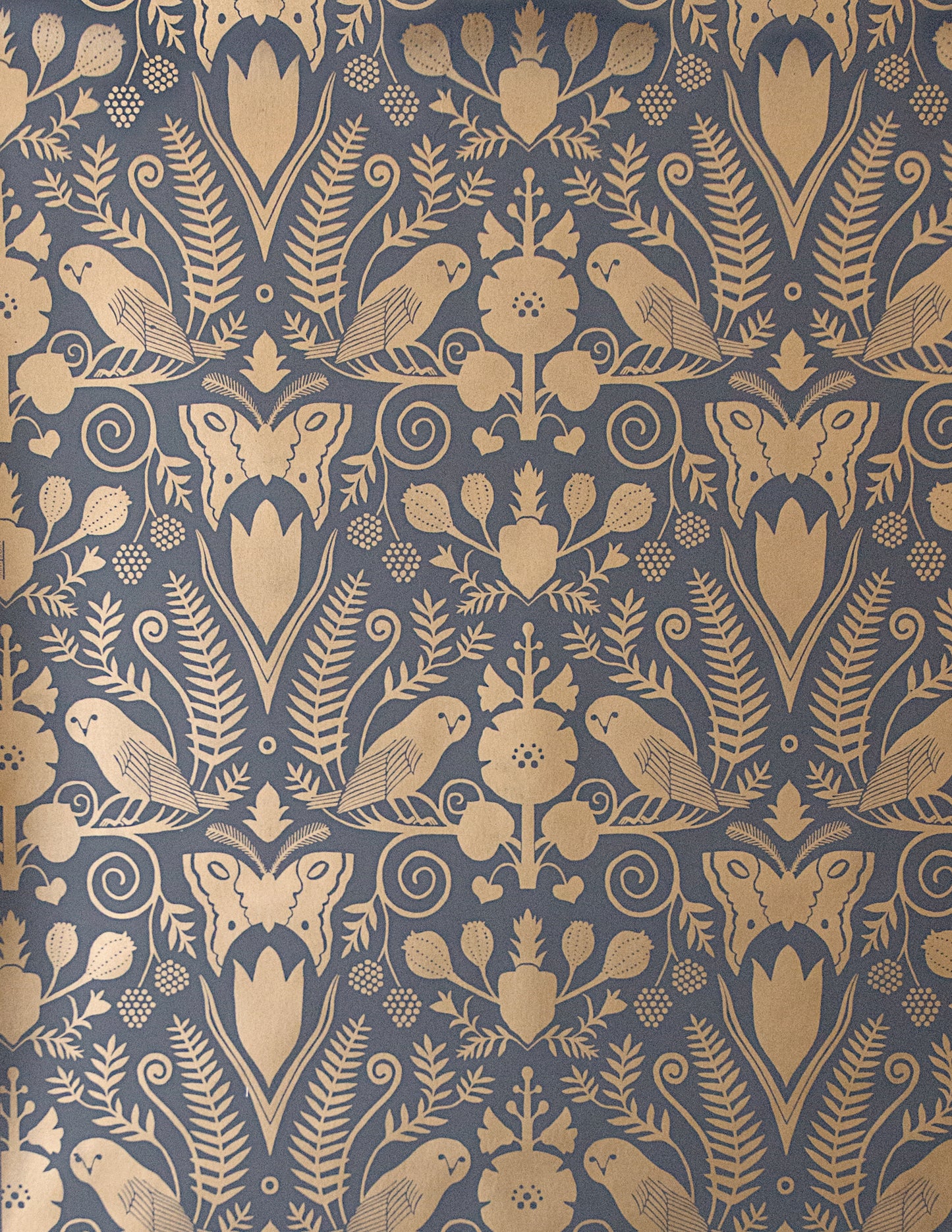 Barn Owls + Hollyhocks - Gold on Charcoal