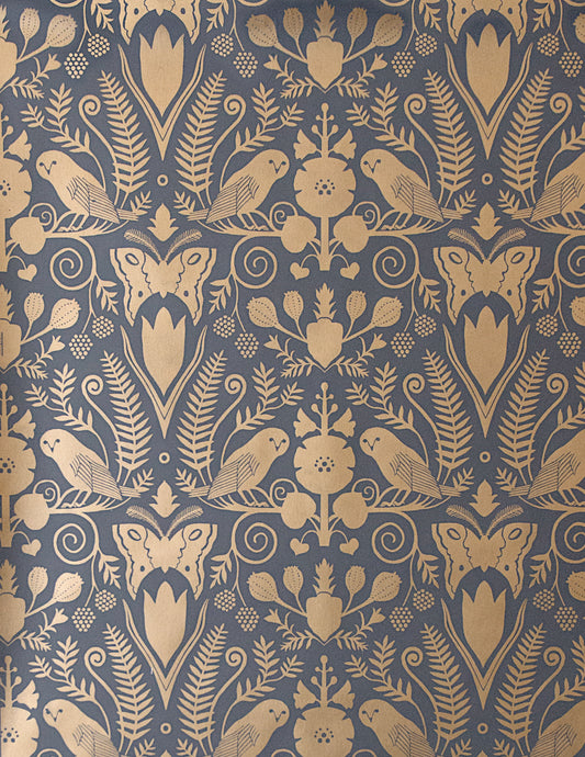 Barn Owls + Hollyhocks - Gold on Charcoal