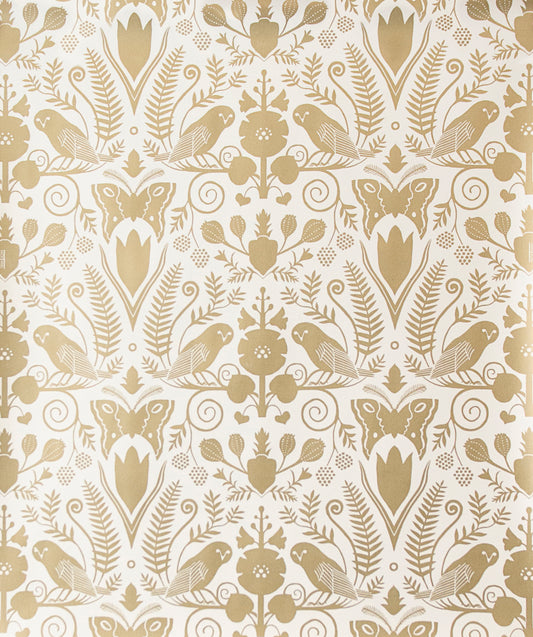 Barn Owls + Hollyhocks - Gold on Cream